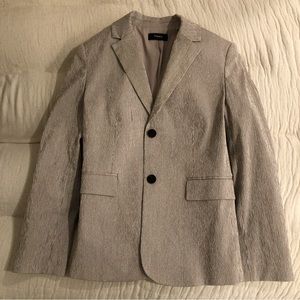 Theory Classic Shrunken Jacket in Beige/White Seersucker